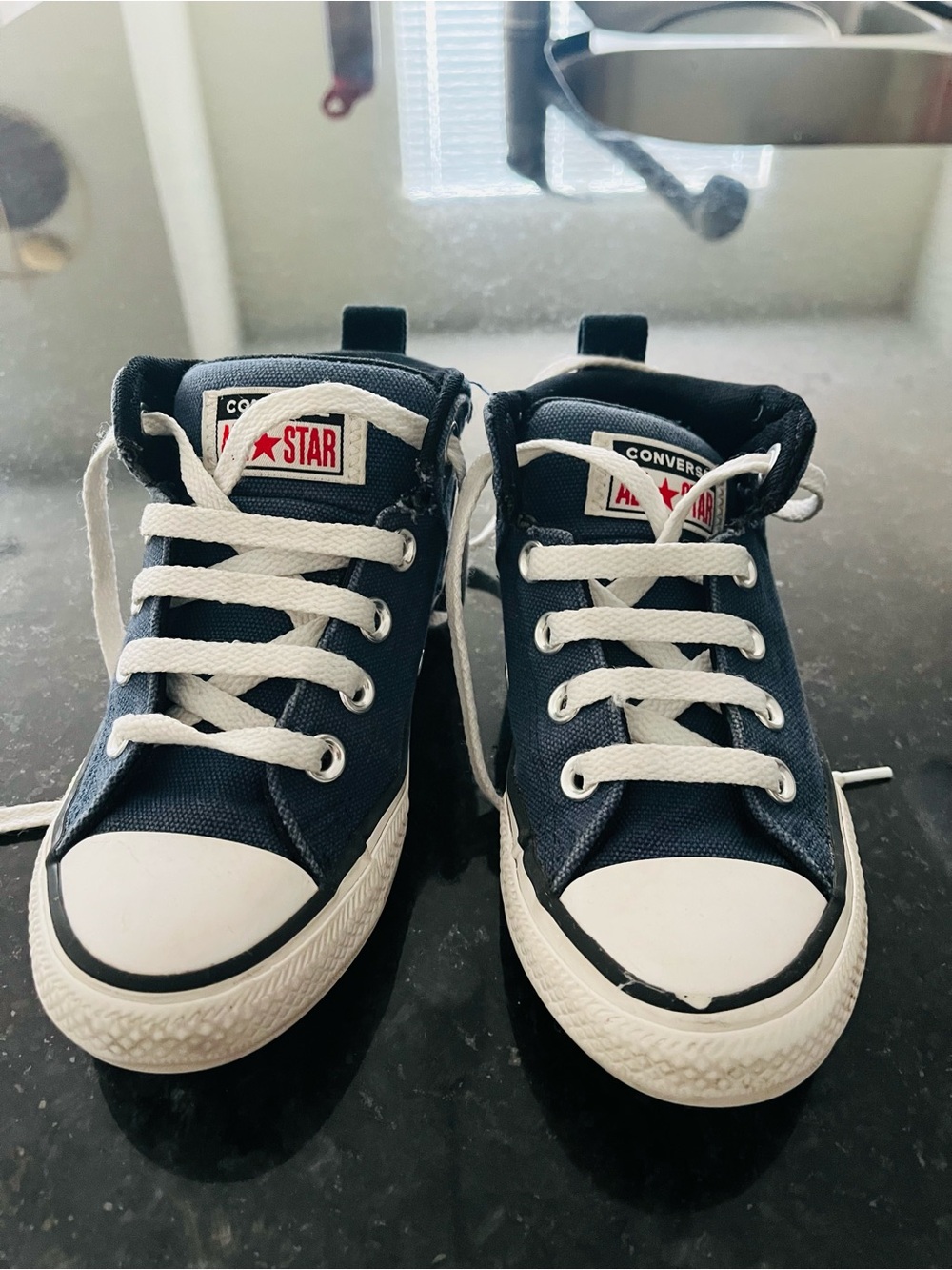 Converse Kids Navy Canvas Low-Top Sneakers with White Laces
